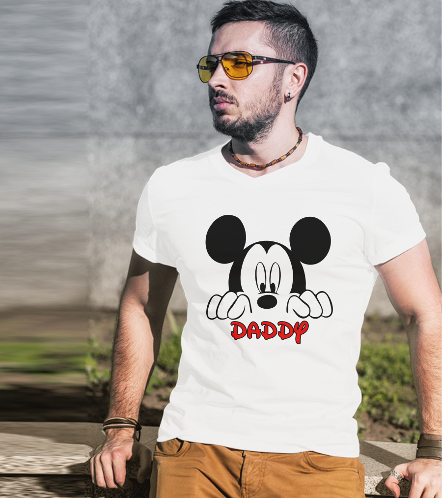 Mickey Mouse Daddy Red Text With Classic Ears T-Shirt