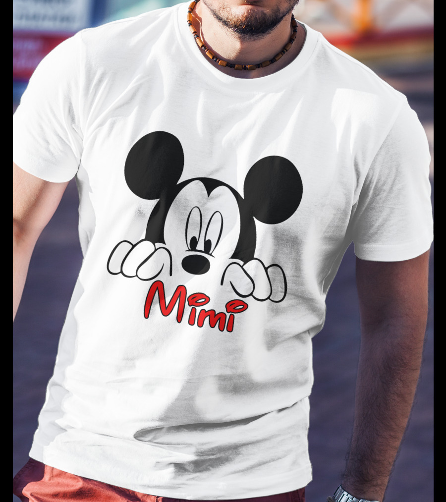 Mickey Mimi Peeking Face Iconic Black Red T-Shirt