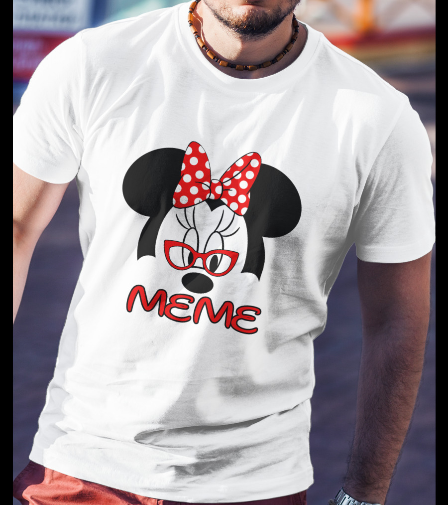 Minnie Meme Red Glasses Bow Dots T-Shirt