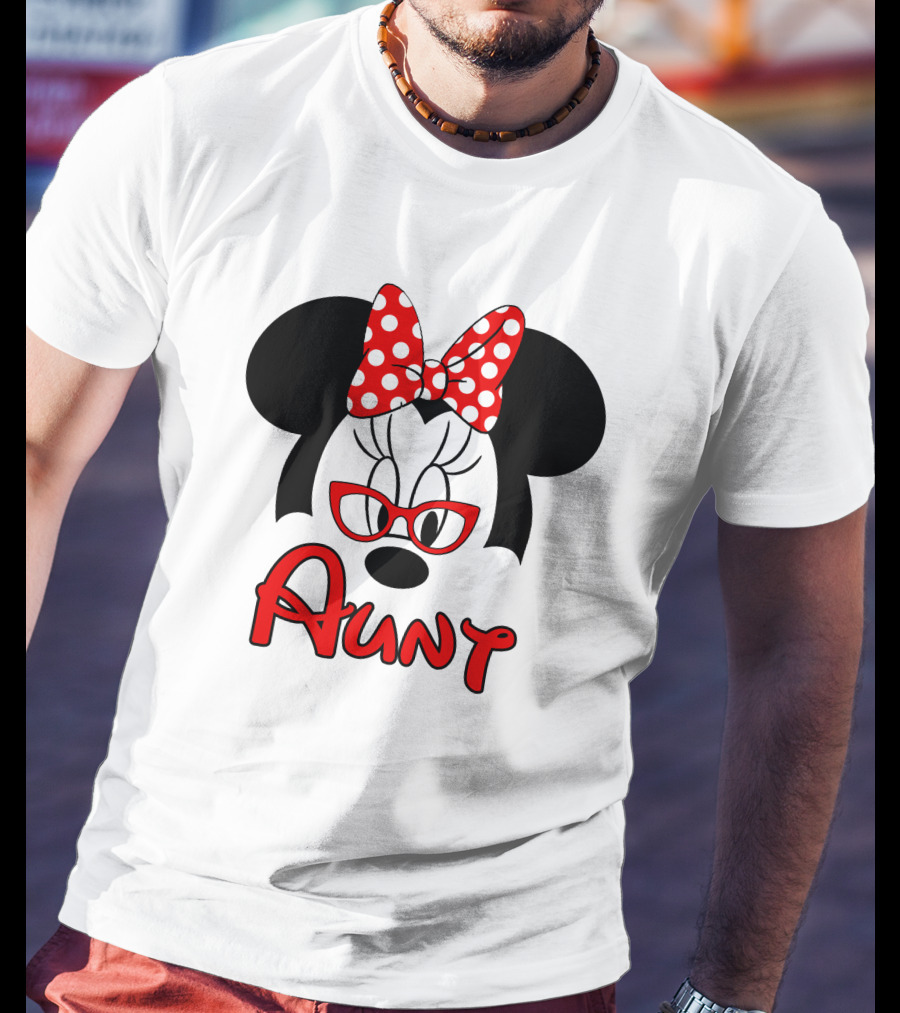 Minnie Mouse Aunt With Red Polka Dot Bow And Glasses T-Shirt