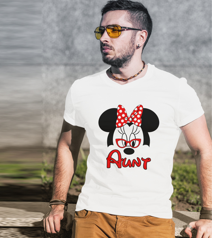 Minnie Mouse Aunt With Red Polka Dot Bow And Glasses T-Shirt