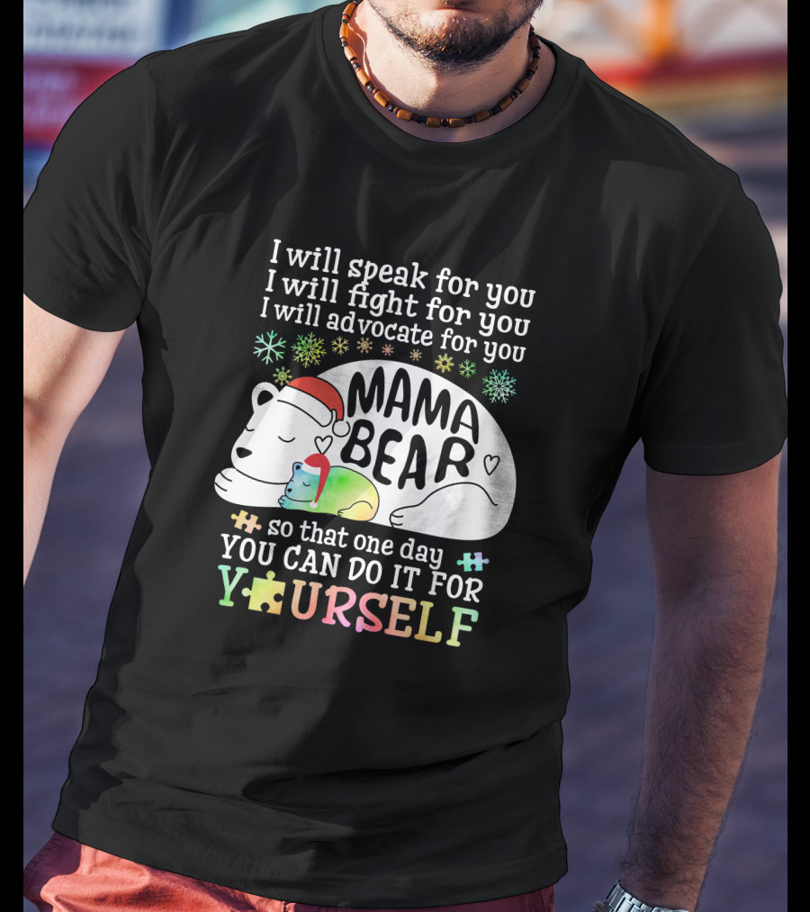 I Will Speak Fight Advocate Mama Bear Autism Puzzle T-Shirt