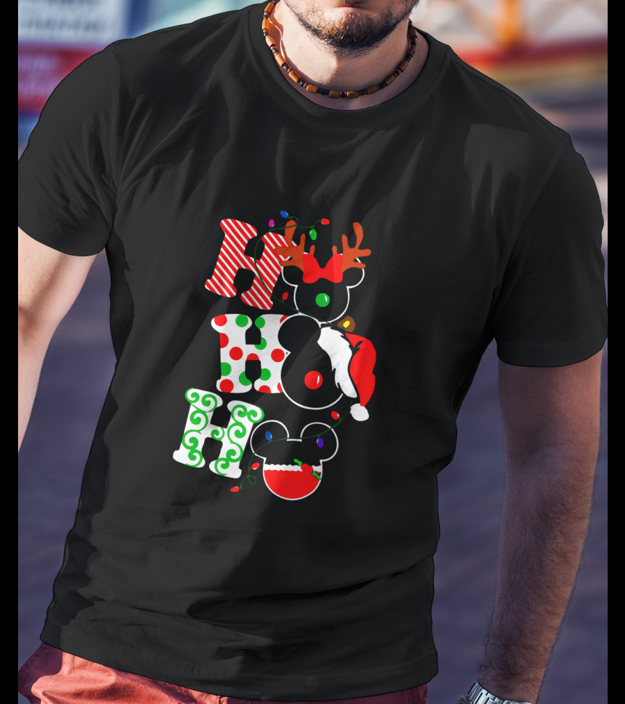Ho Ho Ho Christmas Mickey Reindeer Santa T-Shirt