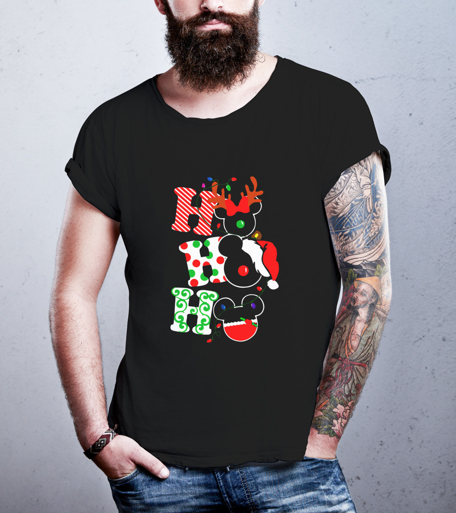 Ho Ho Ho Christmas Mickey Reindeer Santa T-Shirt
