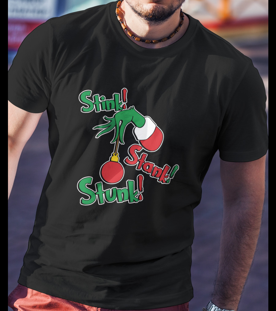 Stink Stank Stunk Grinch Hand Holding Christmas T-Shirt