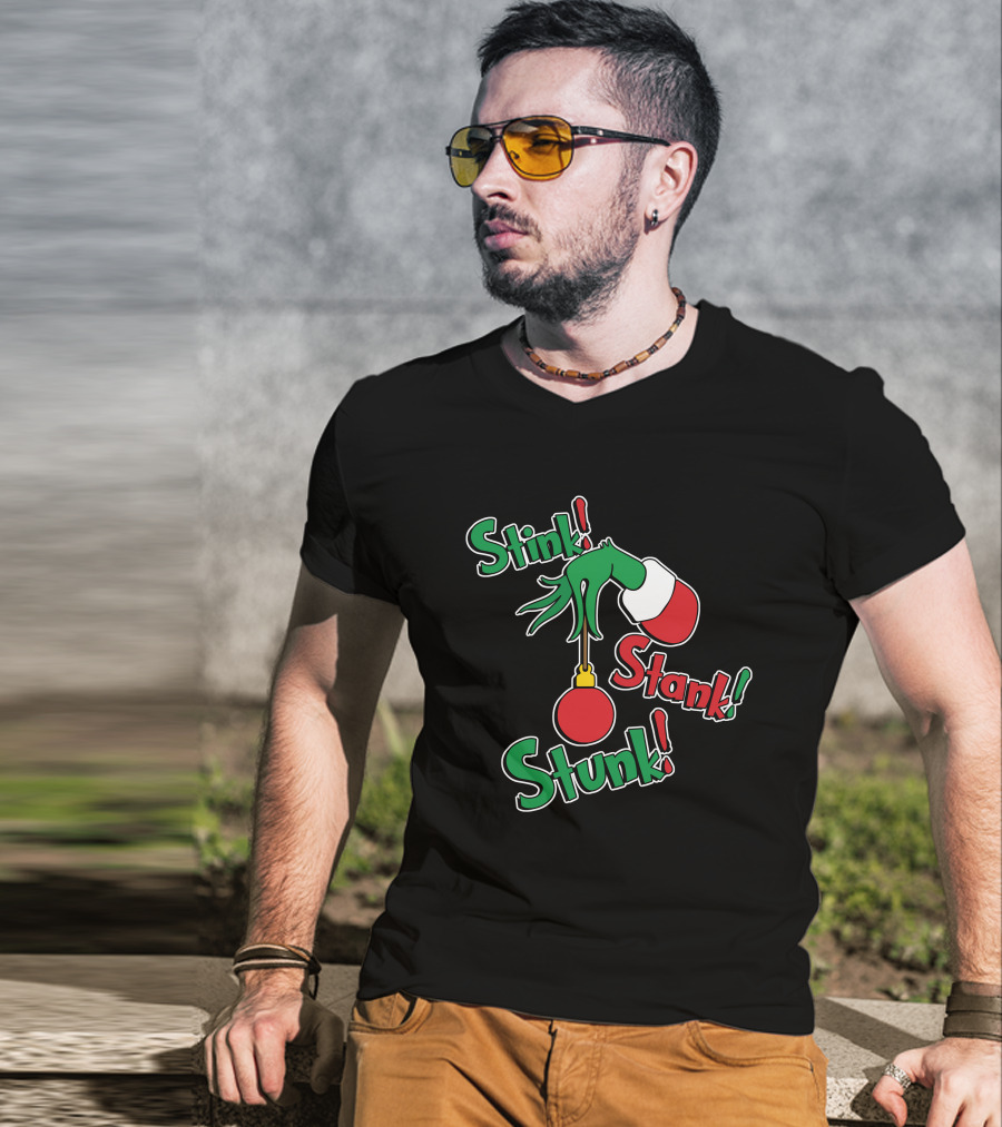 Stink Stank Stunk Grinch Hand Holding Christmas T-Shirt