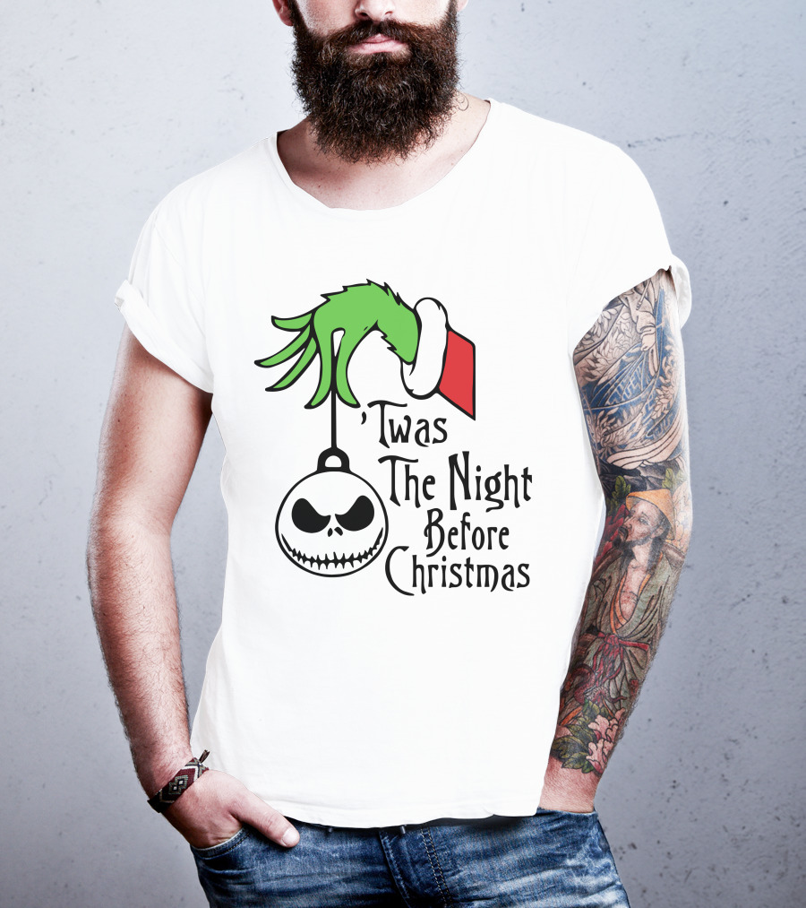 'Twas The Night Before Christmas Grinch Hand Jack Skellington T-Shirt