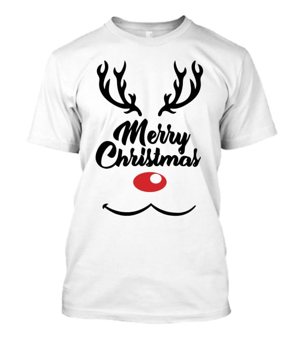 Merry Christmas Reindeer Antlers With Red Nose T-Shirt