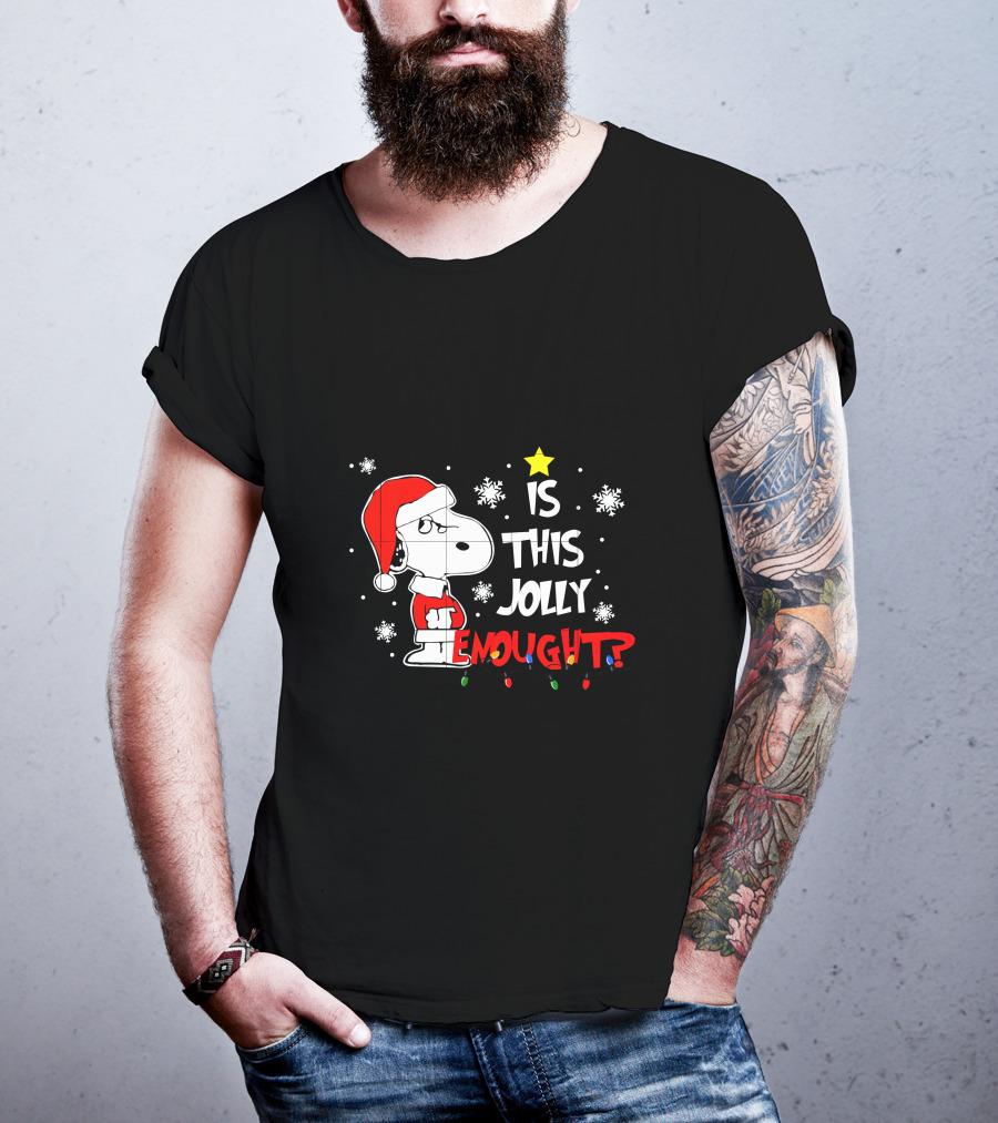 Is This Jolly Enough Snoopy Christmas Santa Hat Snowflakes Lights T-Shirt