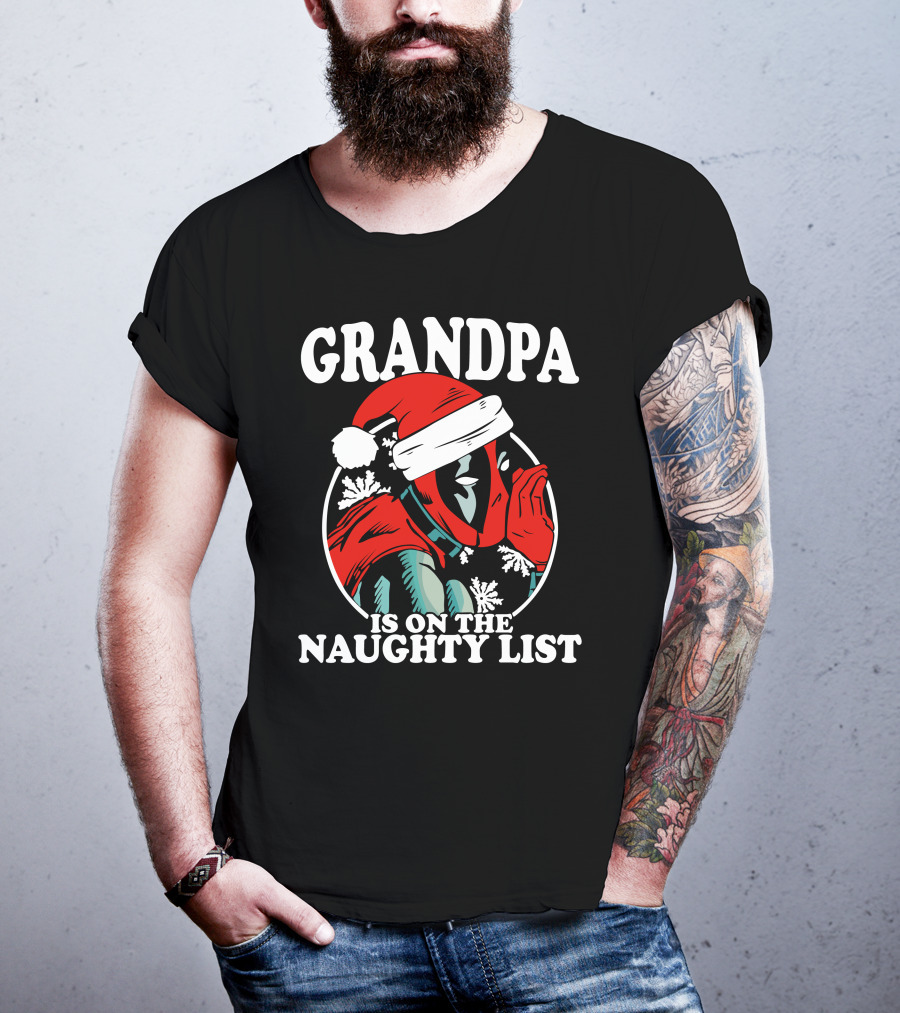 Grandpa Is On The Naughty List Santa Hat Snowflakes T-Shirt