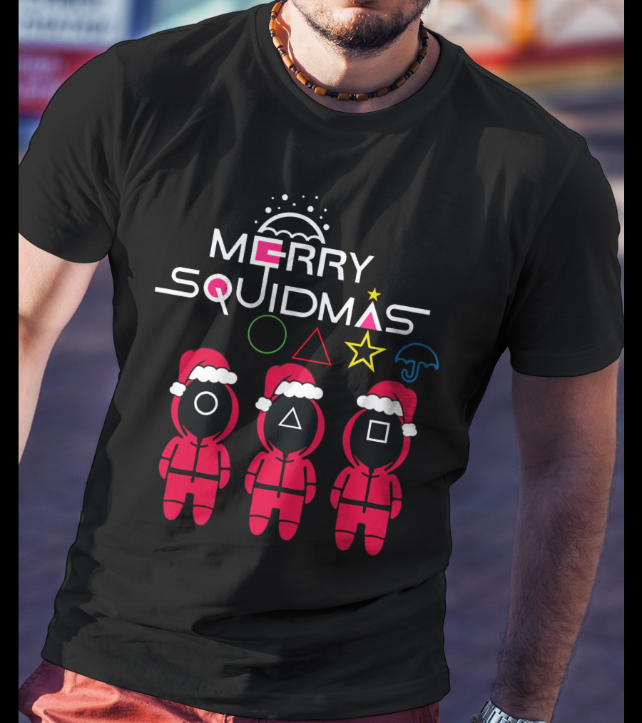 Merry Squidmas Santa Suit Guards Holiday Symbols T-Shirt