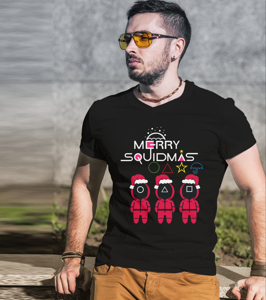 Merry Squidmas Santa Suit Guards Holiday Symbols T-Shirt