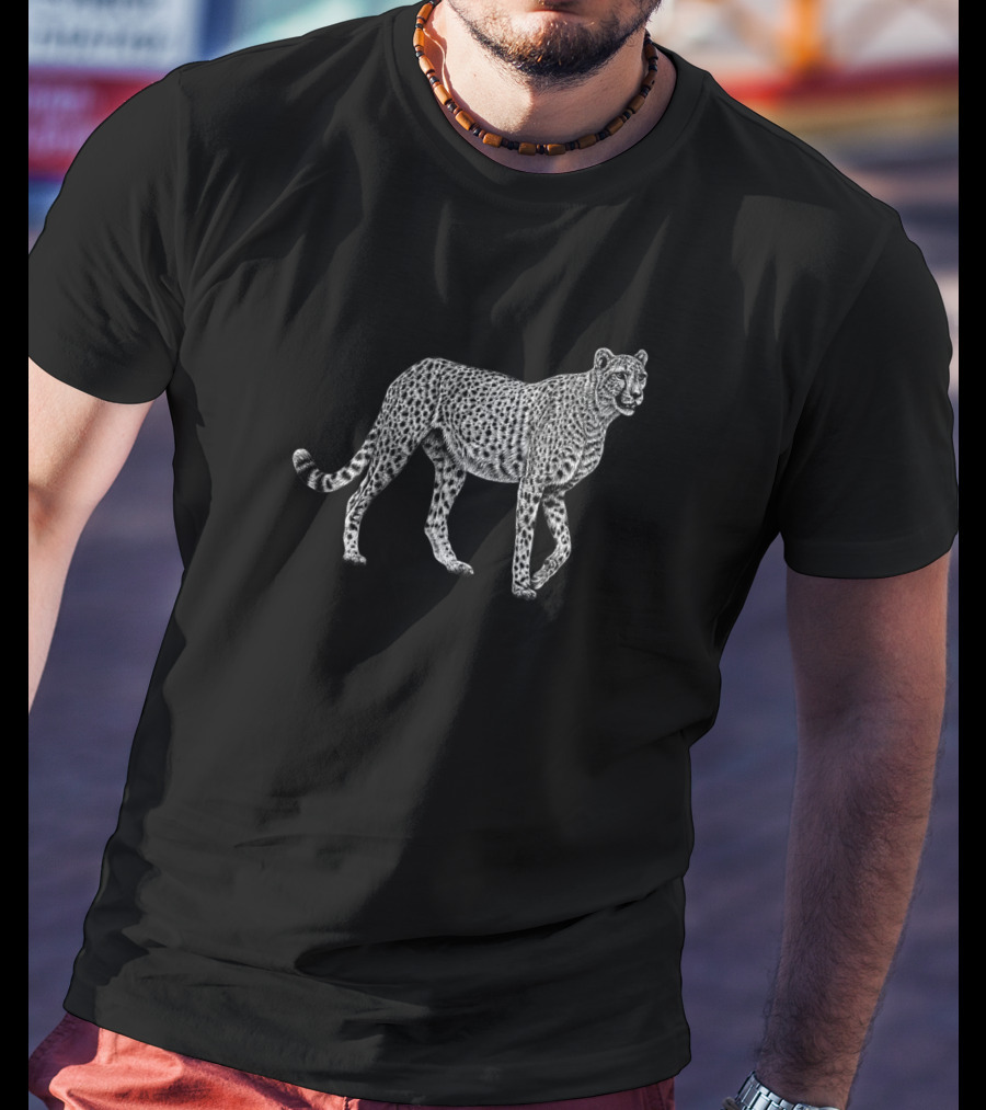 African Cheetah Big Cat Detailed Ink Drawing T-Shirt