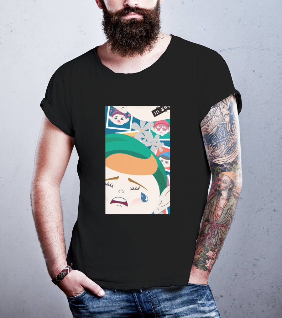 All Out Weeping Piximoji With Floral Background And Expressive Faces T-Shirt
