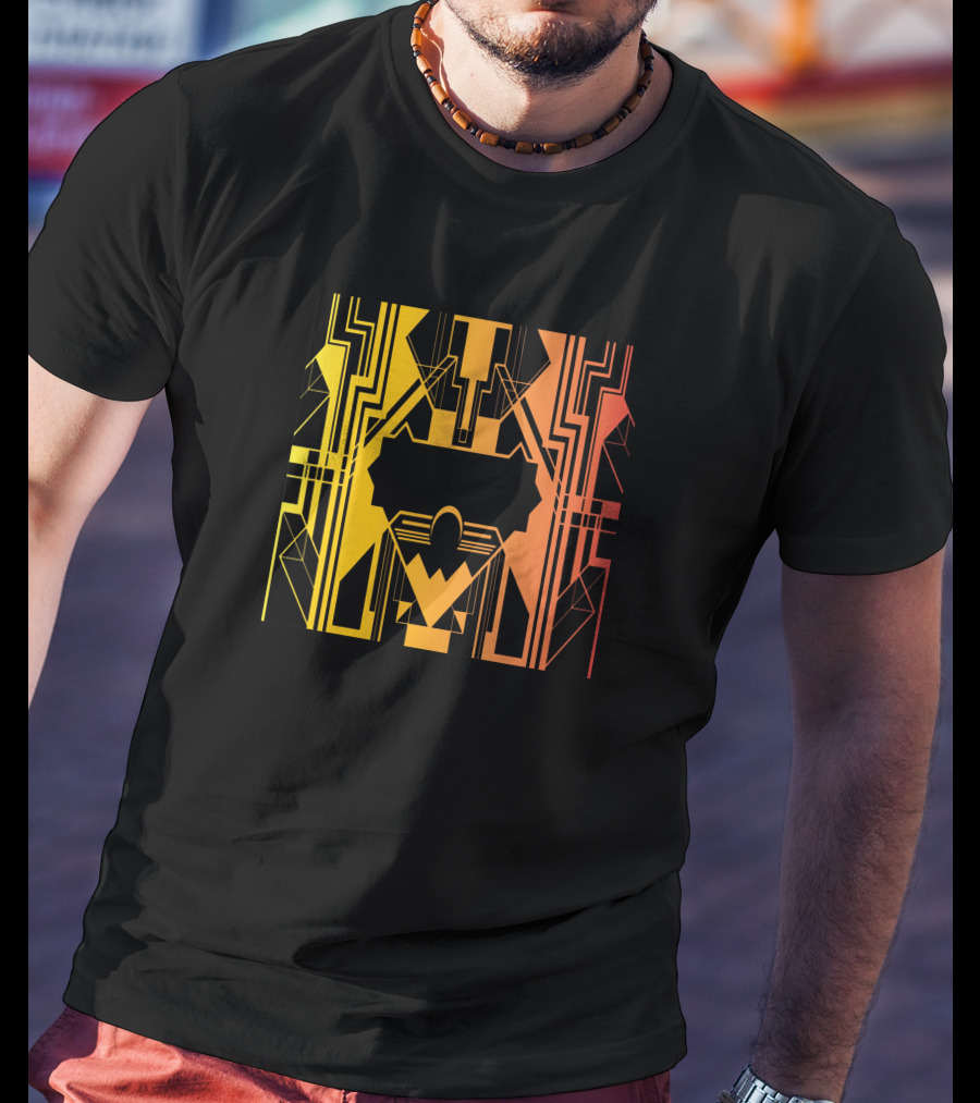 Ar Deco Geometric 444595 Black Orange Yellow T-Shirt