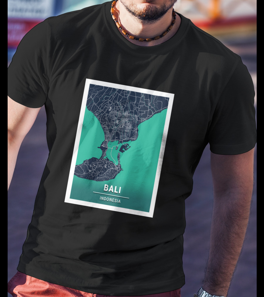 Bali Indonesia Blue Dark City Map 17308 Urban Grid T-Shirt