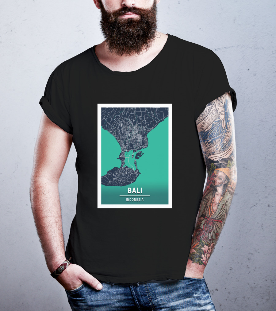 Bali Indonesia Blue Dark City Map 17308 Urban Grid T-Shirt