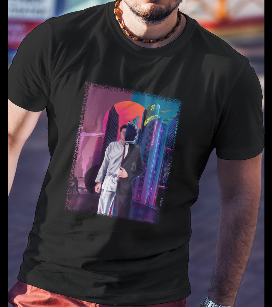 Half Taekwondo Spaceman Futuristic Cityscape Duality T-Shirt
