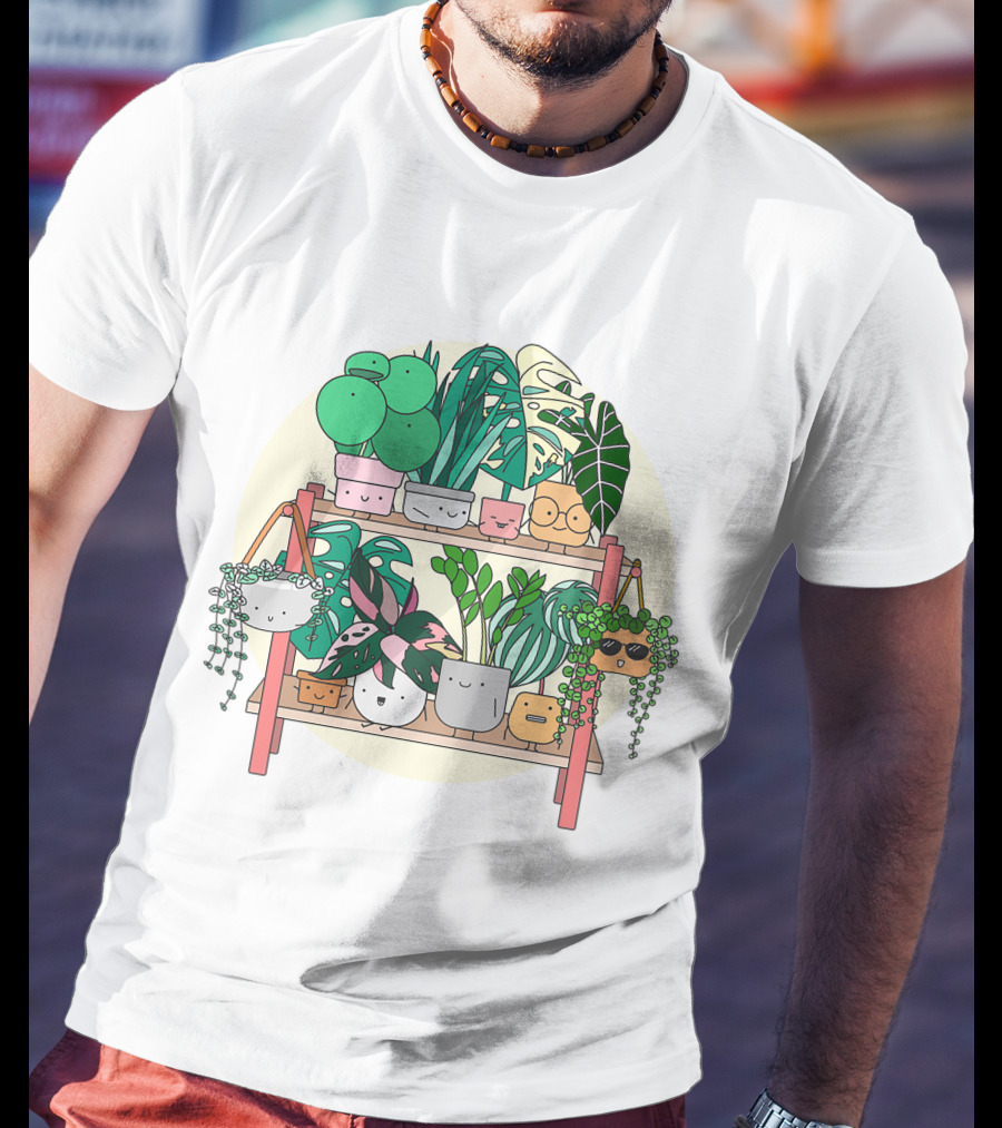 Little Joyful Plant Stand With Happy Houseplants T-Shirt