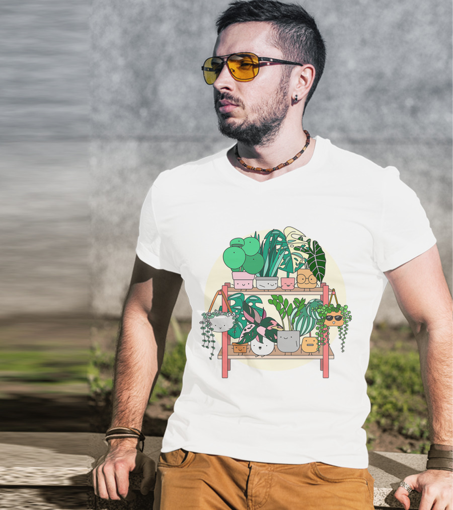 Little Joyful Plant Stand With Happy Houseplants T-Shirt
