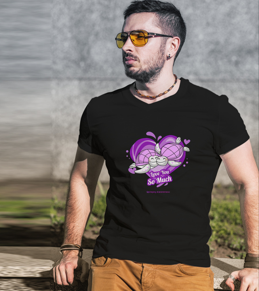 Love You So Much Epilepsy Awareness Purple Turtles Heart T-Shirt