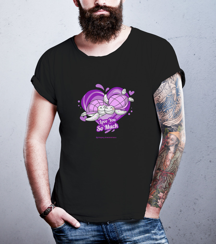 Love You So Much Epilepsy Awareness Purple Turtles Heart T-Shirt