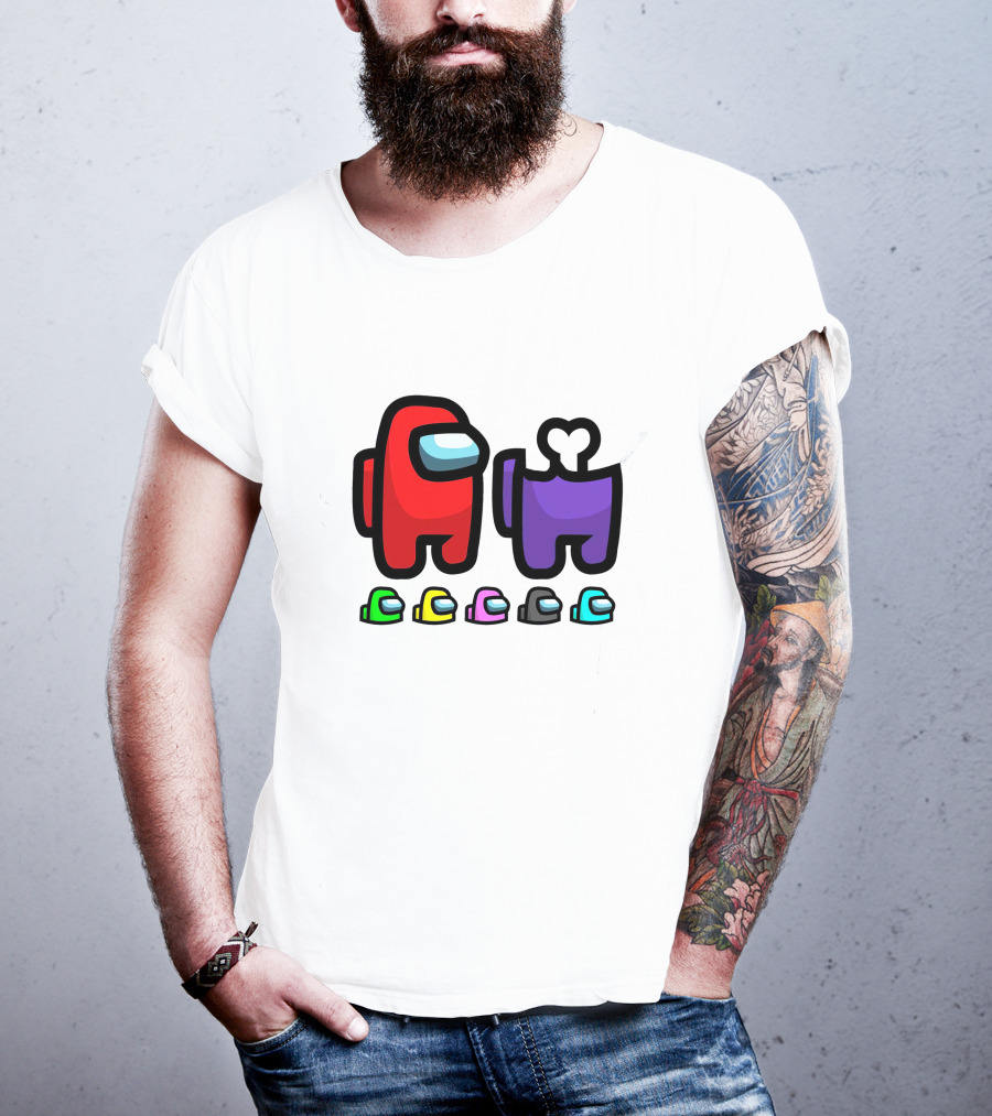 Among Us Crewmates And Dead Body Colors Red Purple Green Blue Yellow Pink Black T-Shirt