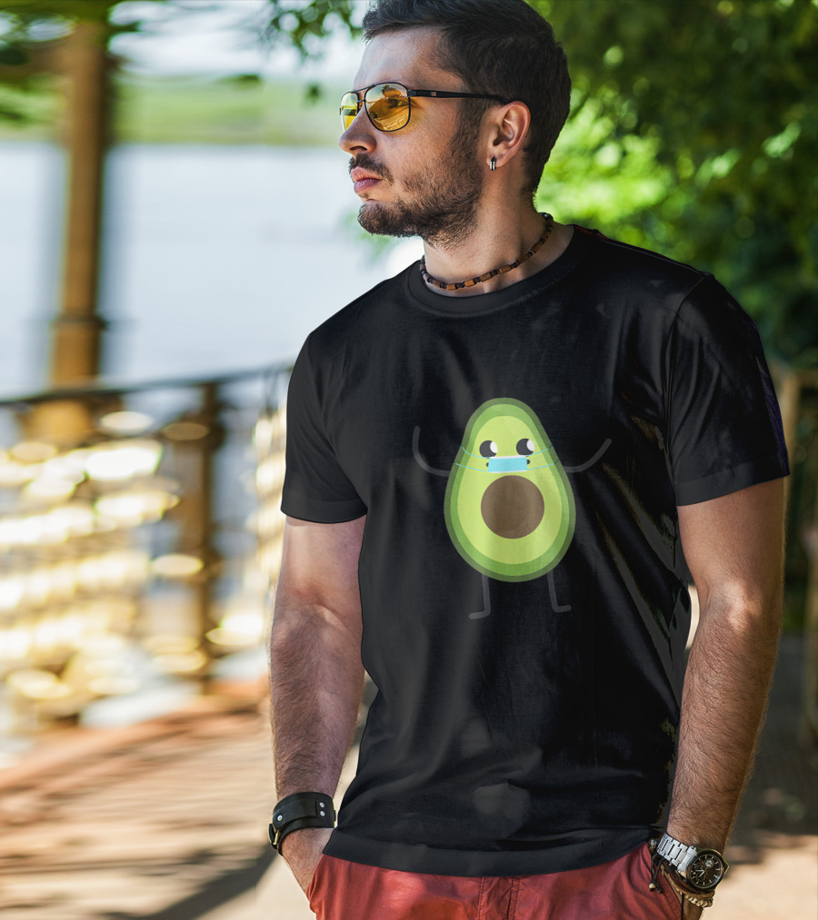 Avogato Avocado Wearing Mask Cute Fruit Character T-Shirt