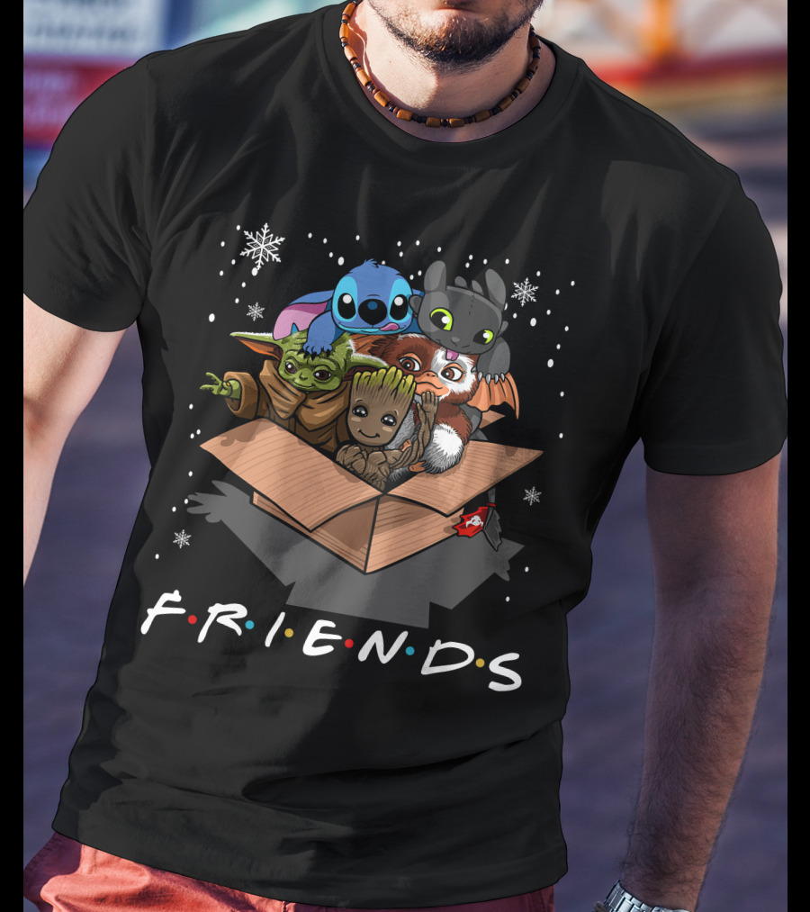 Friends Groot Yoda Stitch Baby Characters In Box T-Shirt