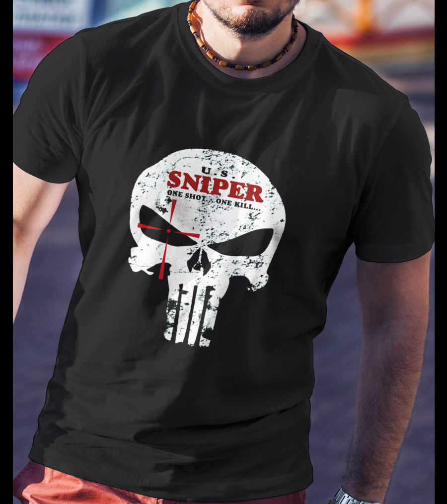 U.S. Sniper One Shot One Kill Skull T-Shirt
