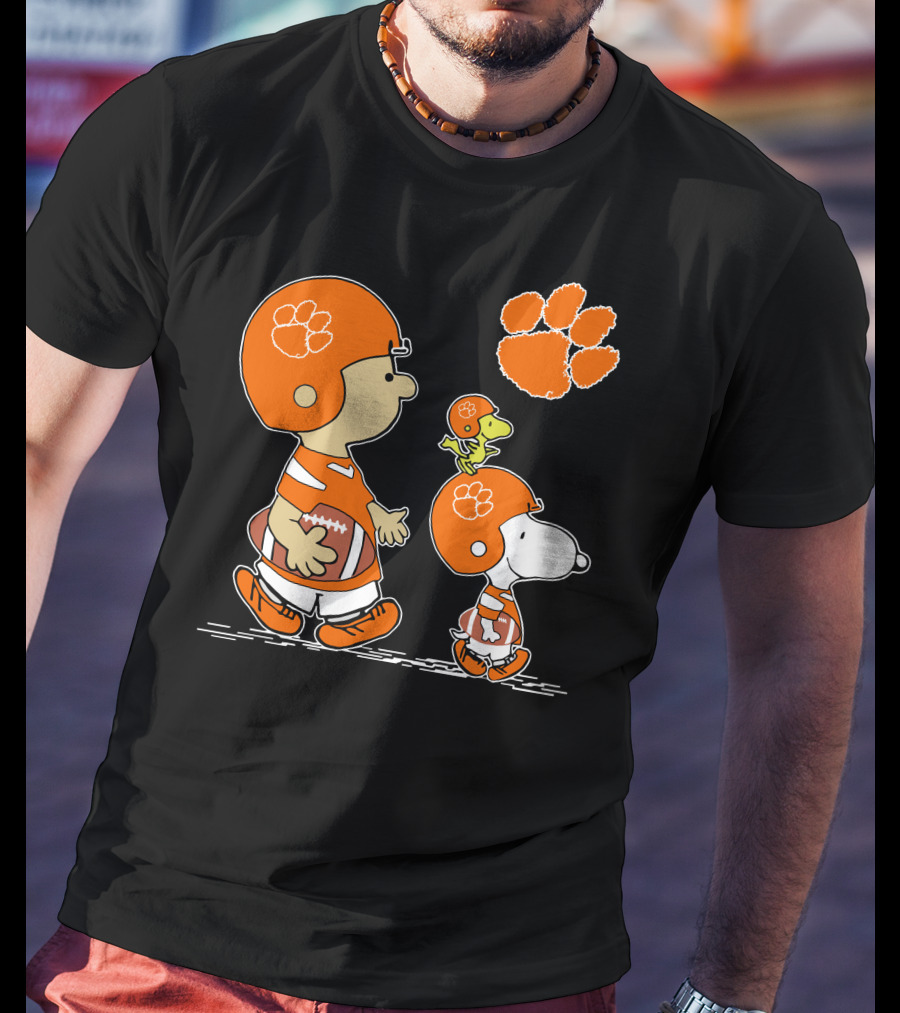 Clemson Tigers Football Cartoon Characters With Paw Prints T-Shirt