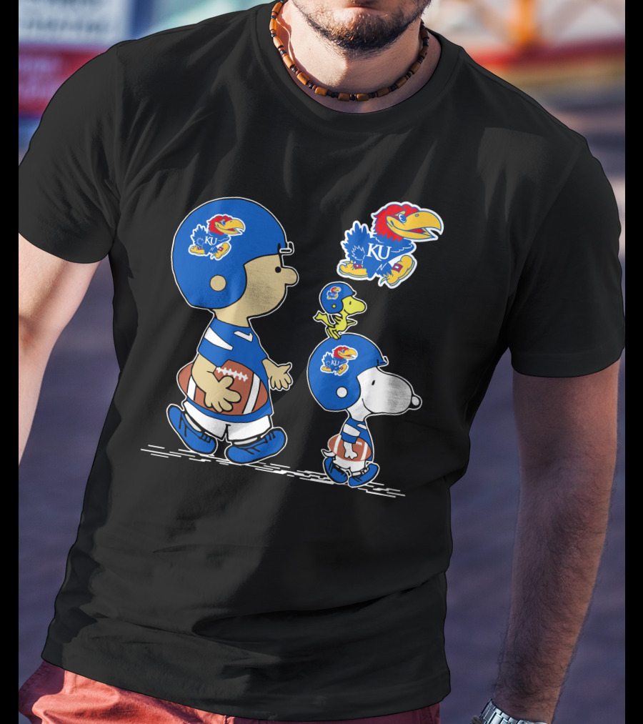 Kansas Jayhawks KU Football Peanuts Characters T-Shirt