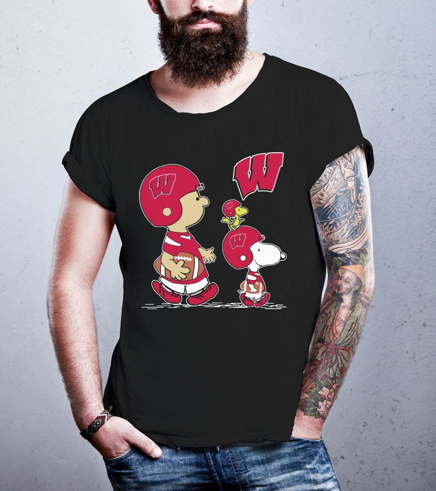 Wisconsin Badgers Peanuts Football Characters Walking With W T-Shirt