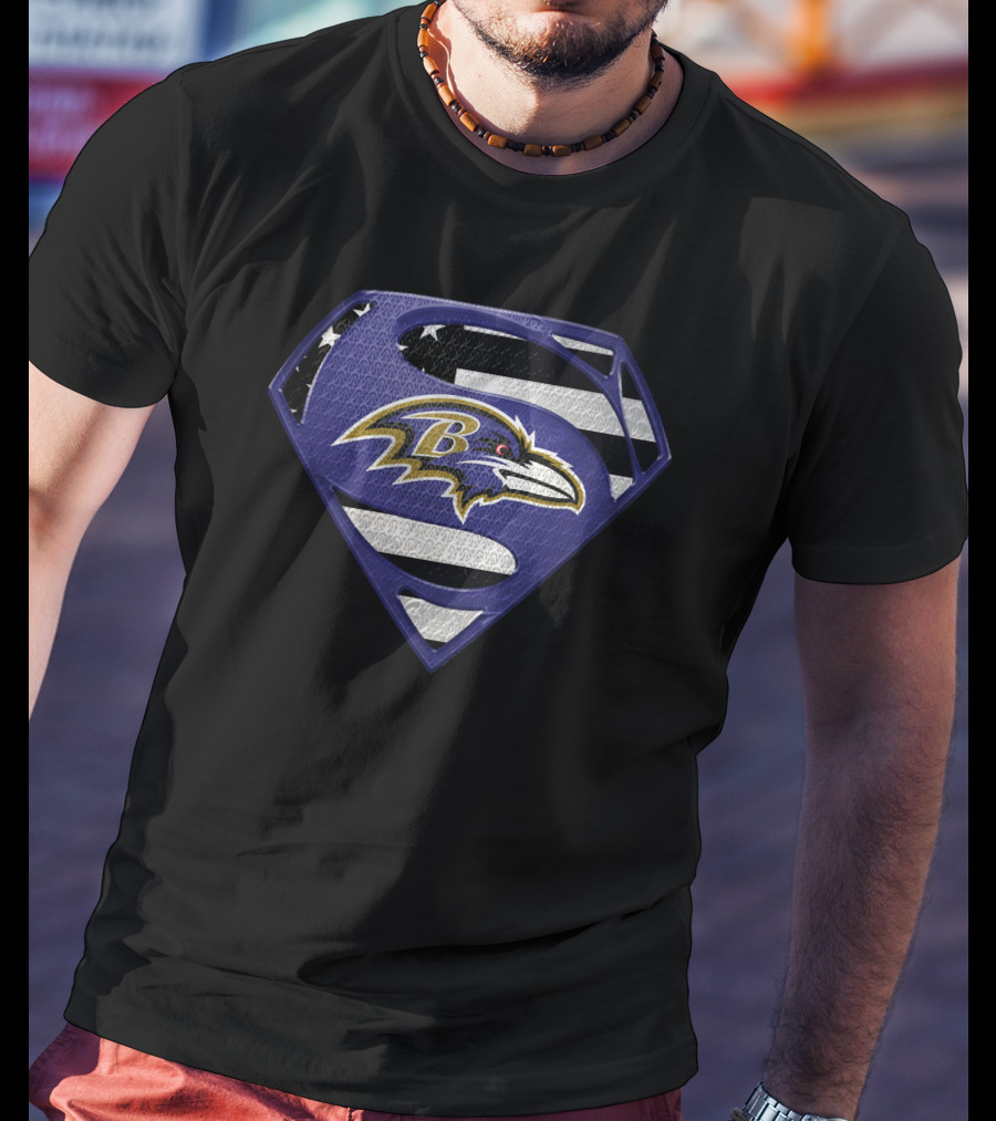 Baltimore Ravens Superman Shield American Flag Emblem T-Shirt
