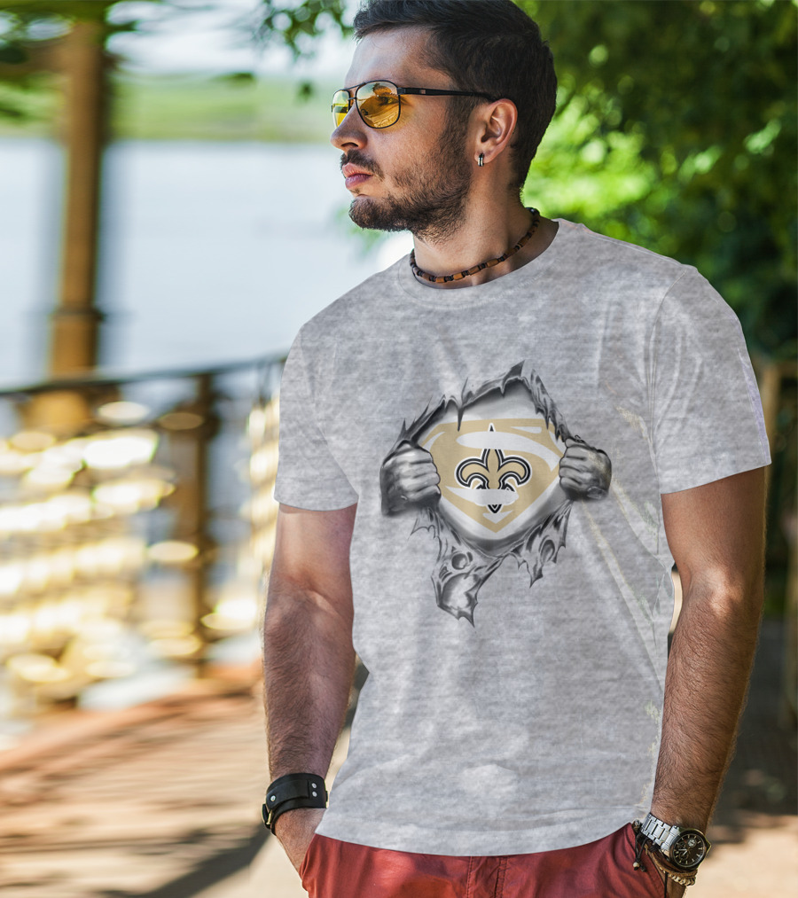 New Orleans Saints Superman Logo Shield Tearing T-Shirt