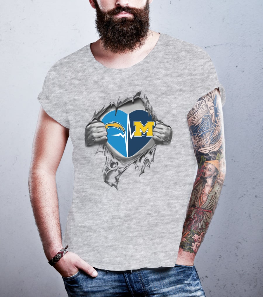 Heart Of Michigan Wolverines And Los Angeles Chargers T-Shirt