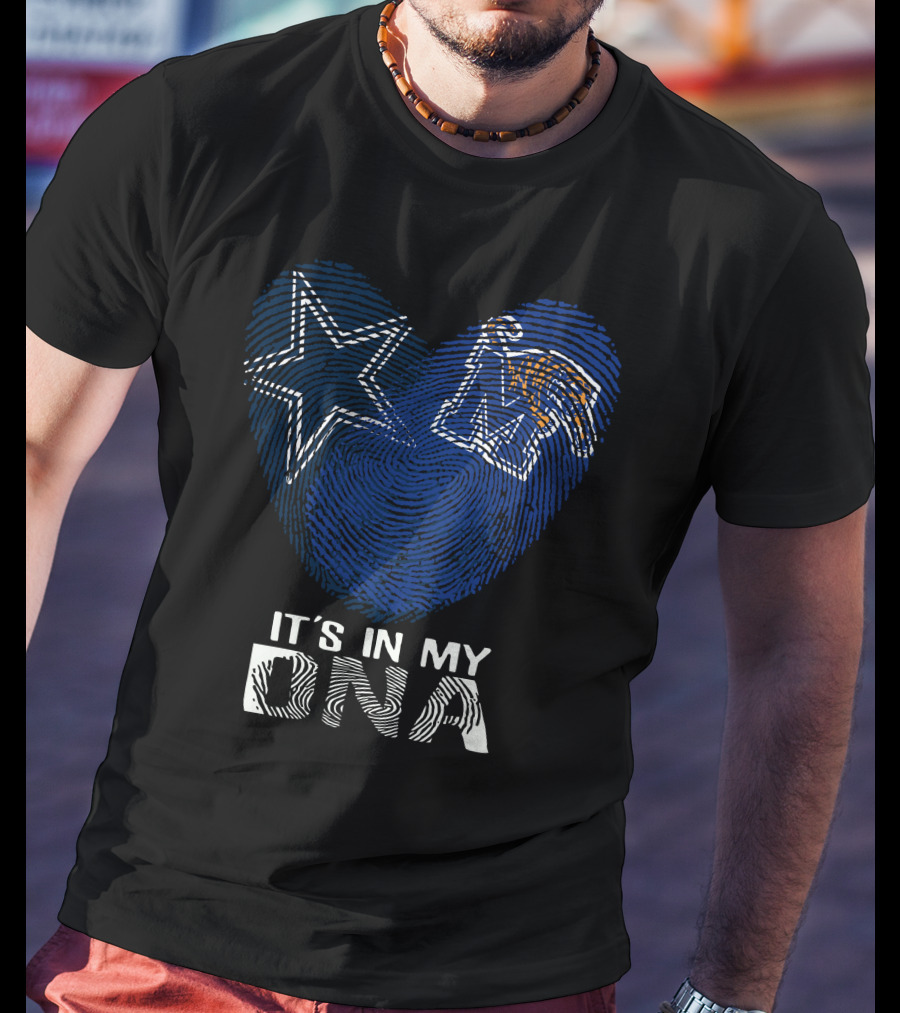 Cowboys Memphis Tigers It's In My DNA Fingerprint Heart With Star And Tiger T-Shirt