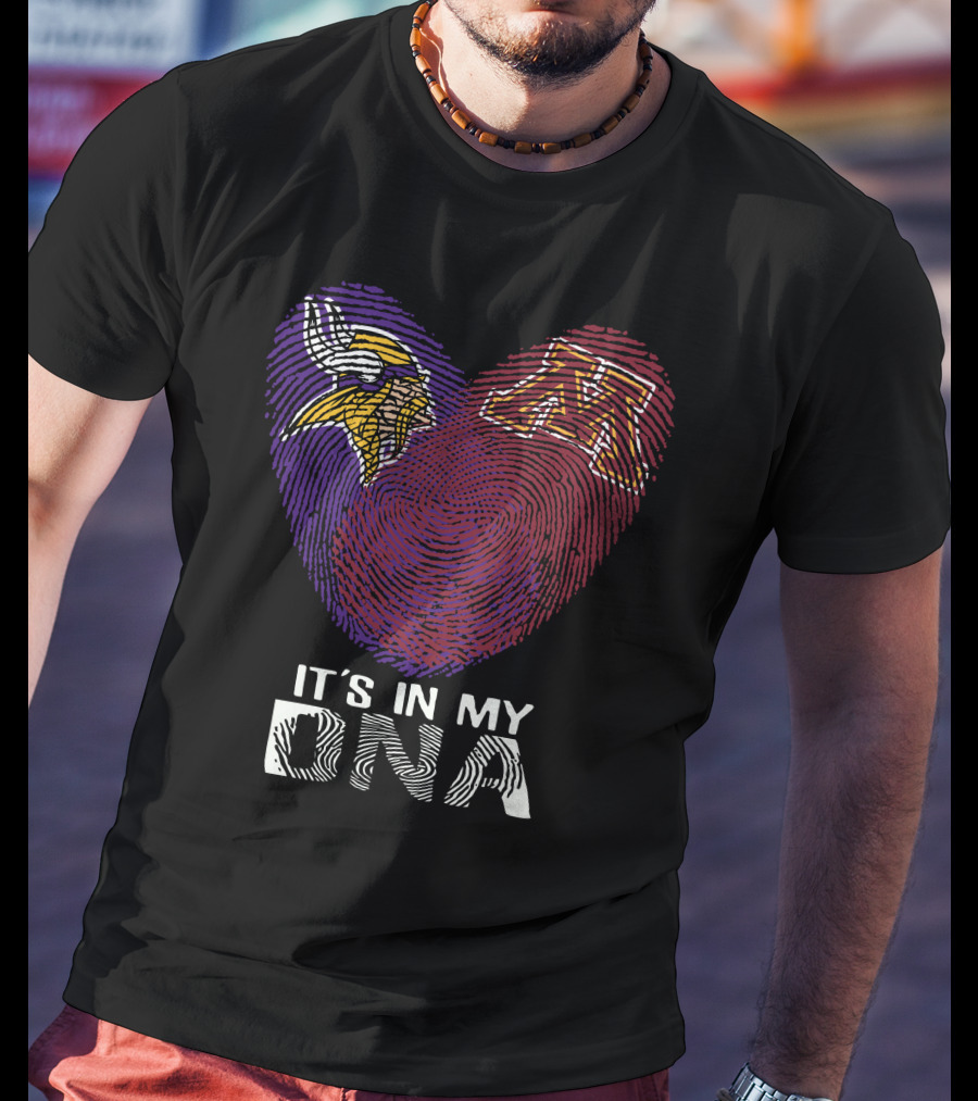 Minnesota Vikings Minnesota Golden Gophers It's In My DNA Heart Fingerprint T-Shirt