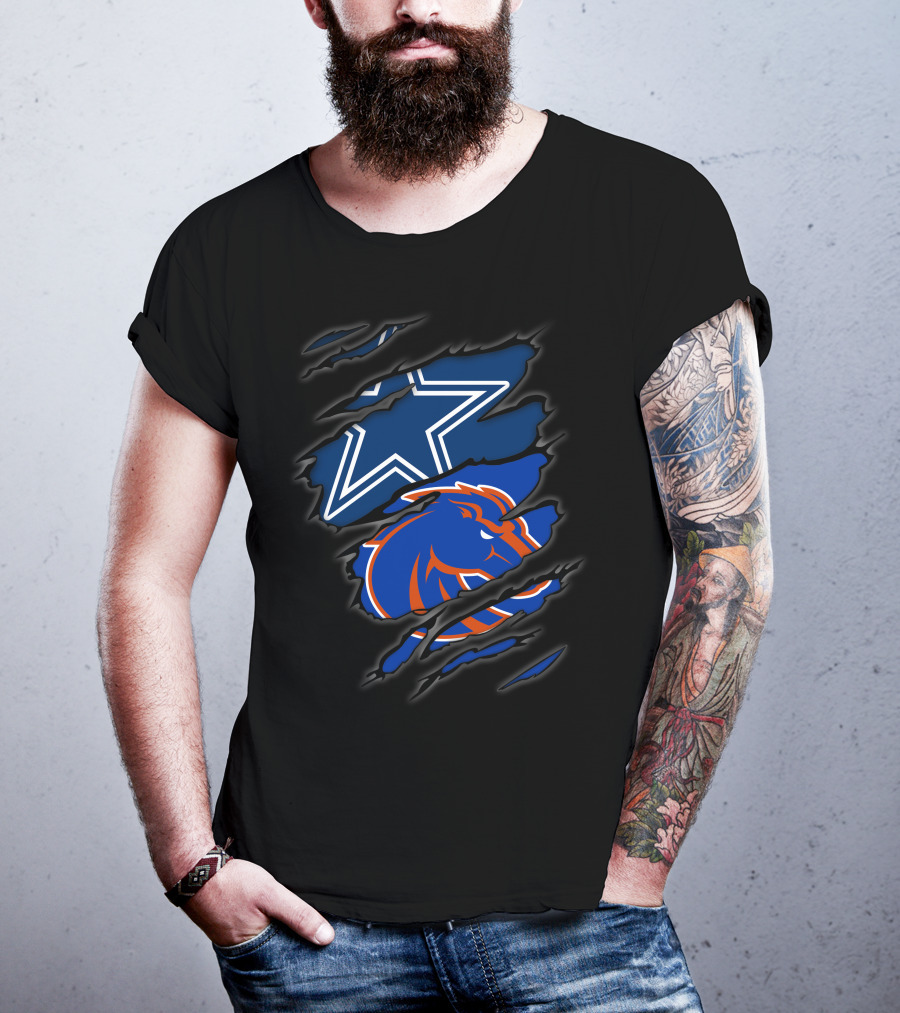 Cowboys Star And Boise State Broncos Logo Claw Marks T-Shirt