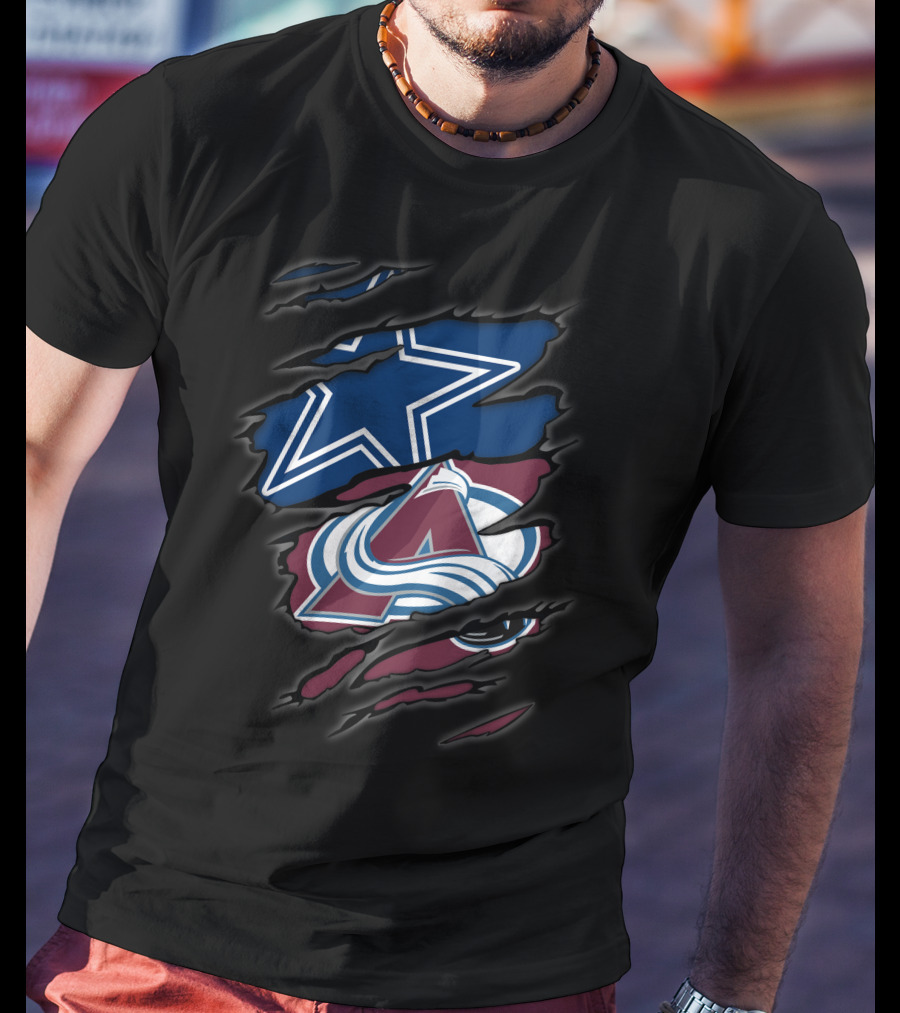 Dallas Cowboys Colorado Avalanche Logos Ripped Design Nfl Nhl Crossover T-Shirt