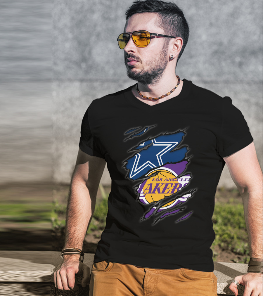 Dallas Cowboys Los Angeles Lakers Torn Logo Mashup T-Shirt