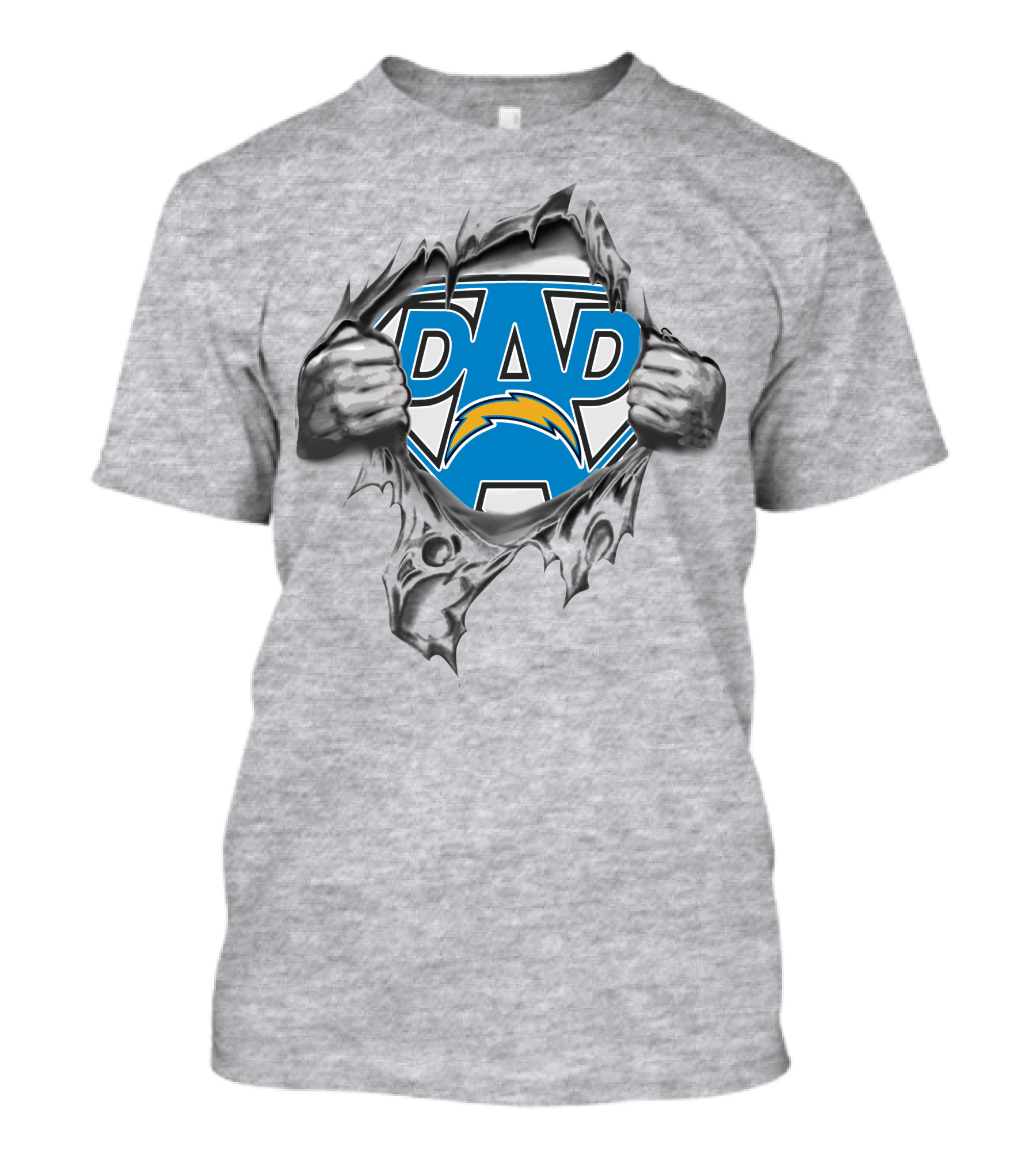 Super Dad Los Angeles Chargers Logo Superhero Style Tear T-Shirt