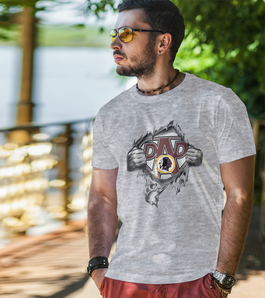 Super Dad Washington Redskins Fan Logo Hero Busting Through Walls T-Shirt