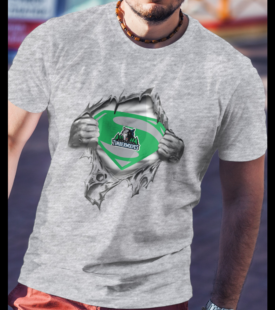 Timberwolves Super Man Logo Tear T-Shirt