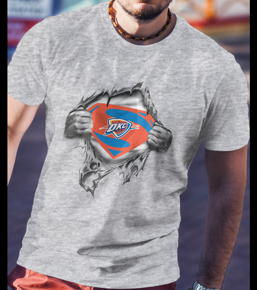 OKC Thunder Superman Logo Rip T-Shirt