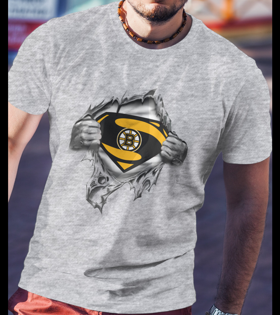 Bruins Superman Logo Integration With Ripped Shirt Effect T-Shirt
