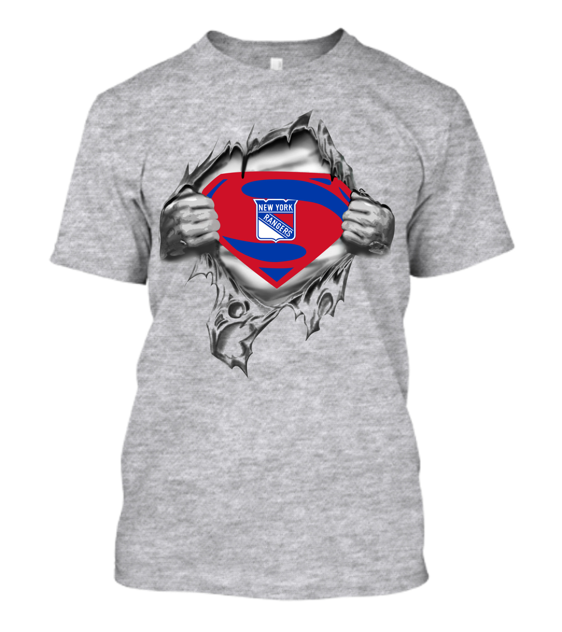 New York Rangers Superman Logo Pullover Tear T-Shirt