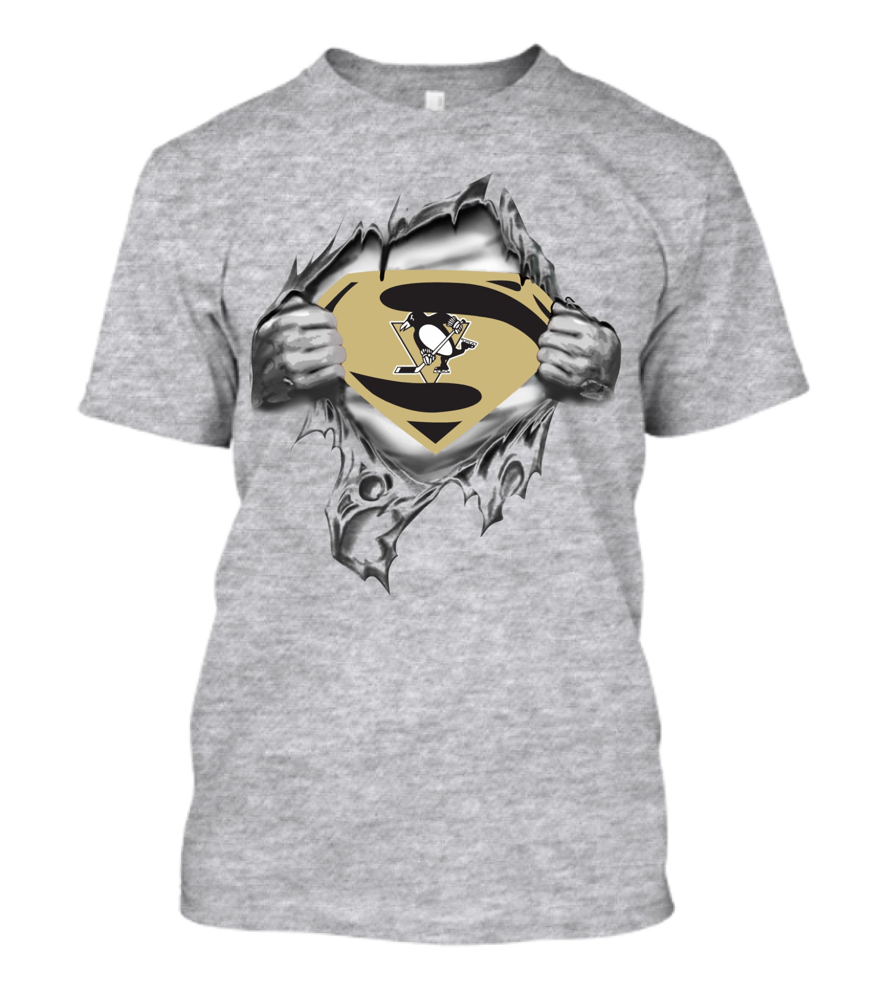 Pittsburgh Penguins Superman Emblem Unveiling Hockey Fan Fusion T-Shirt