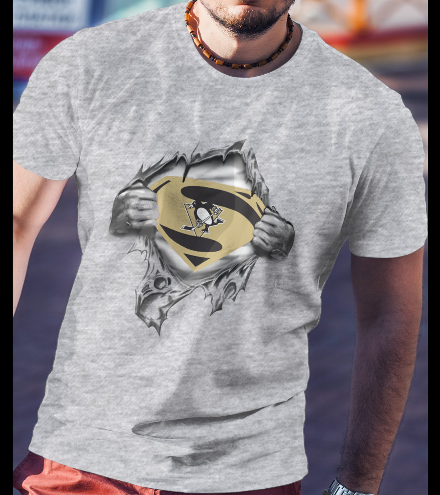 Pittsburgh Penguins Superman Emblem Unveiling Hockey Fan Fusion T-Shirt
