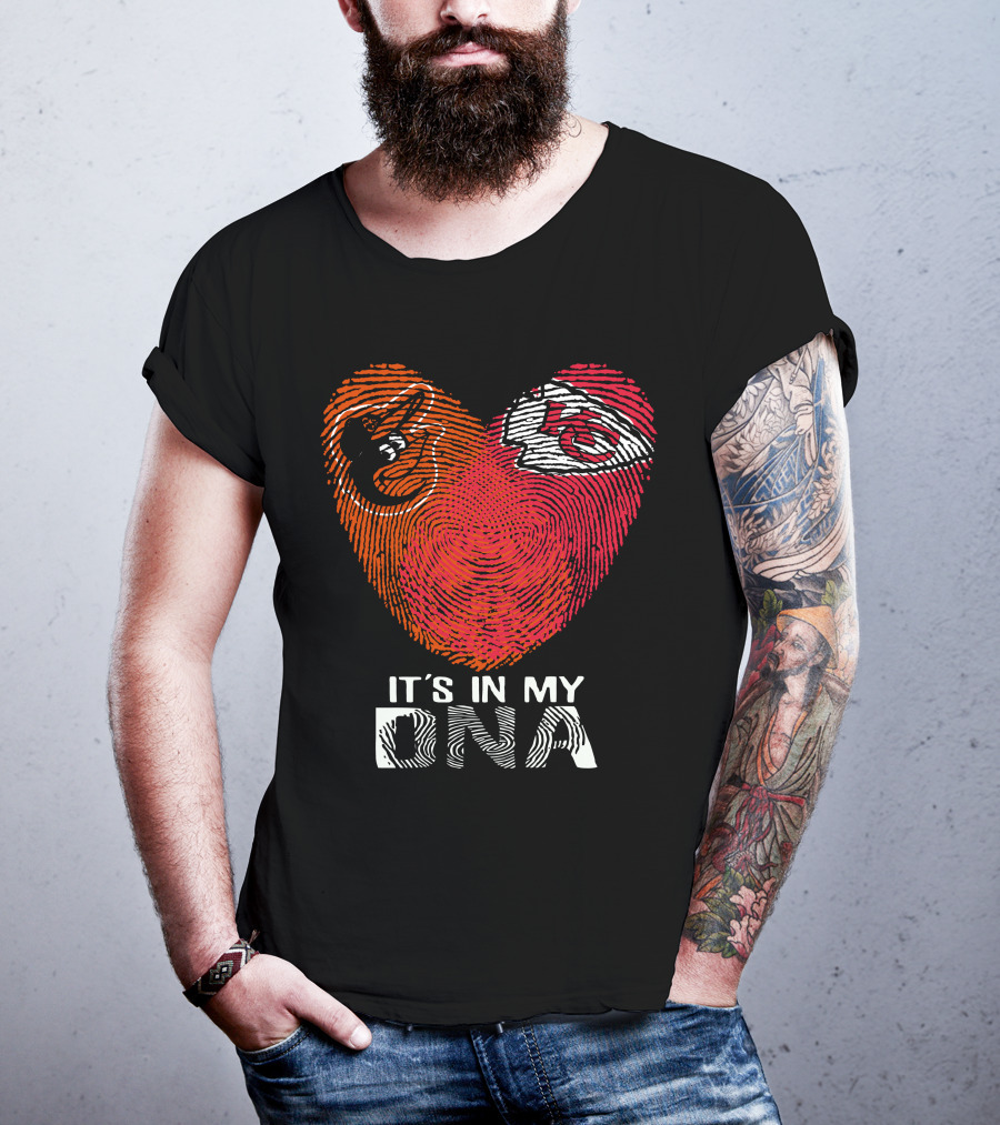 Baltimore Orioles Kansas City Chiefs Heart Fingerprint It's In My Dna T-Shirt